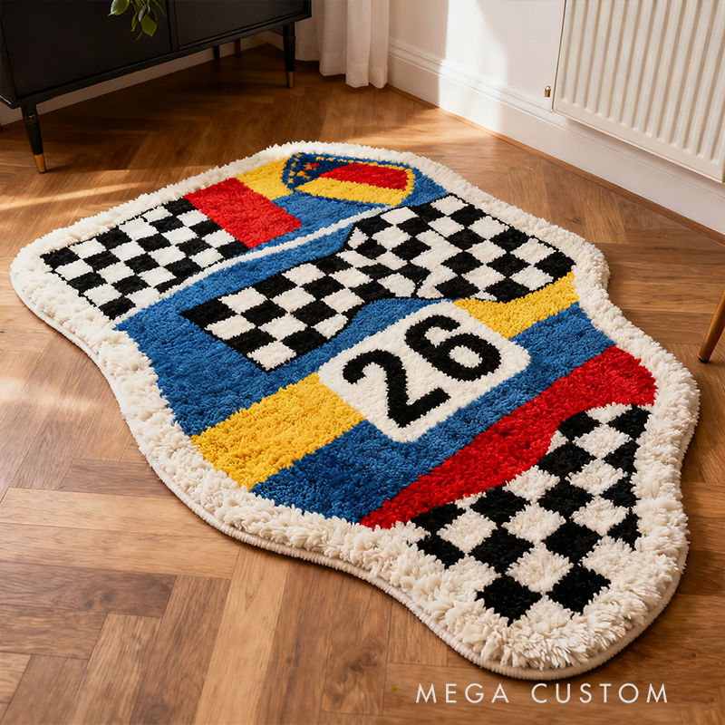 Personalized Racing Themed Rug with Number Custom Name Racer Speed Rugs Xmas Gift