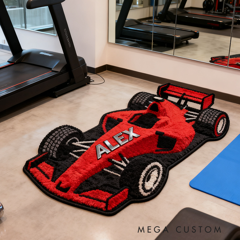 Personalized Formula One Car Shaped Rug with Name Custom Racer Speed Rugs Xmas Gift