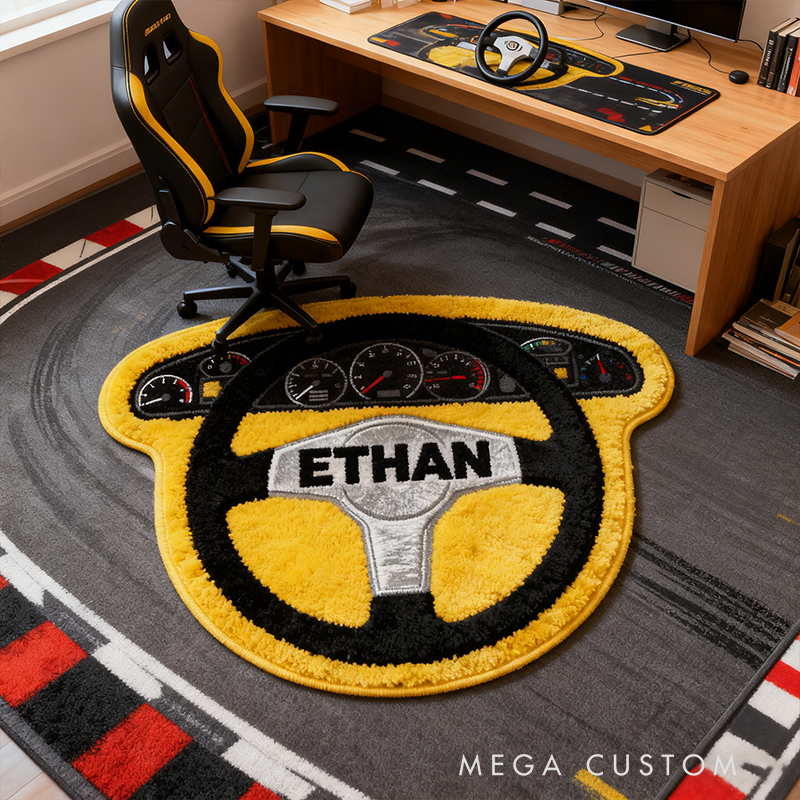 Personalized Steering Wheel Rug with Name Custom Racer Speed Rugs Xmas Gift