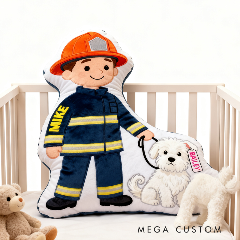 Personalized Firefighter and Dog Plush Pillow Custom Name Graphic 3D Print Pillow 