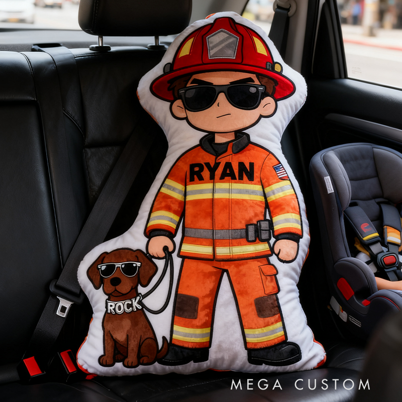 Personalized Firefighter and Dog Plush Pillow Custom Name Graphic 3D Print Pillow 