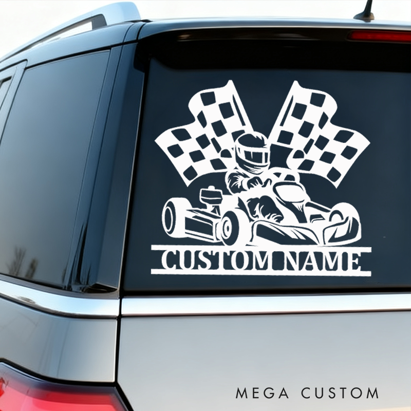 Personalized Go-Kart Racing Decal with Checkered Flags Custom Crew Car Decal Sticker