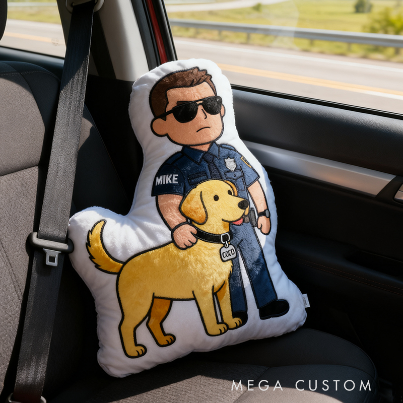 Personalized Police Officer and Dog Plush Pillow Custom Name Graphic 3D Print Pillow 