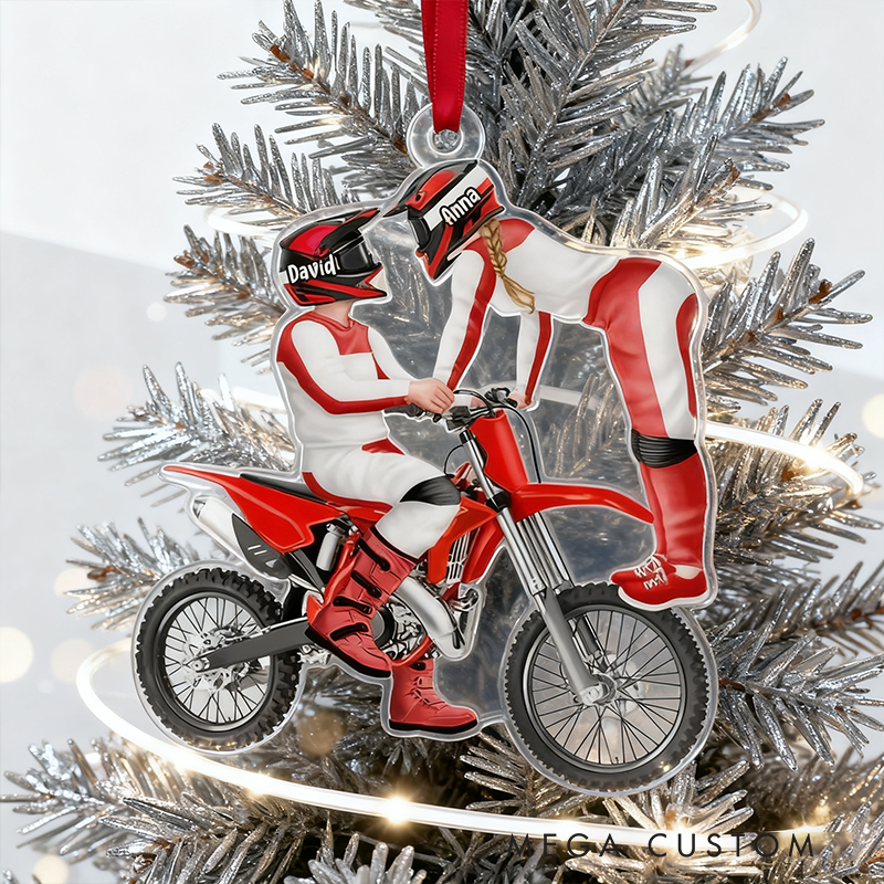 Personalized Motorcross Couple Acrylic Ornament Custom Dirt Bike Couple Christmas Ornament