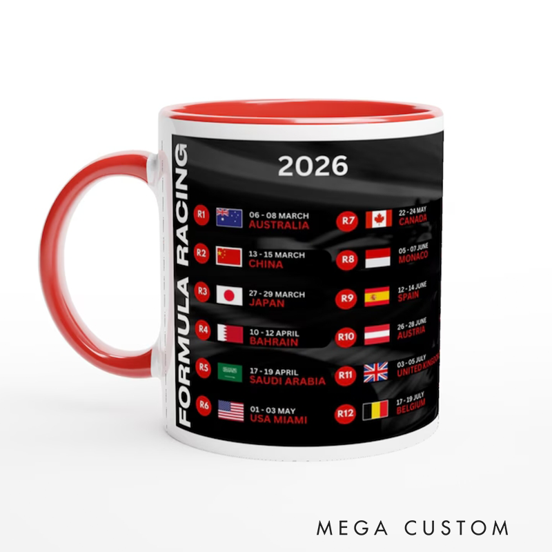 2026 Formula Racing Calendar Mug Race Car Fan Gift Racing Lover Gift Xmas Gift New Near Gift