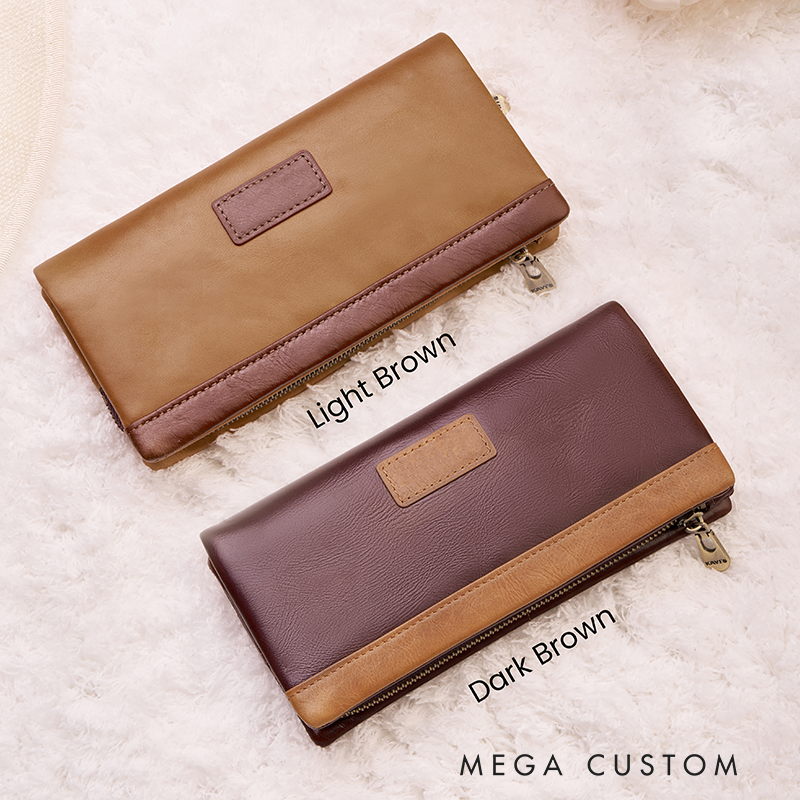 Personalized Leather Wallet for Women Engraved Leather Wallet with Name Women Slim Wallet Clutch Purse Leather Wallet With Zipper Unique Gift for Her Birthday Gifts