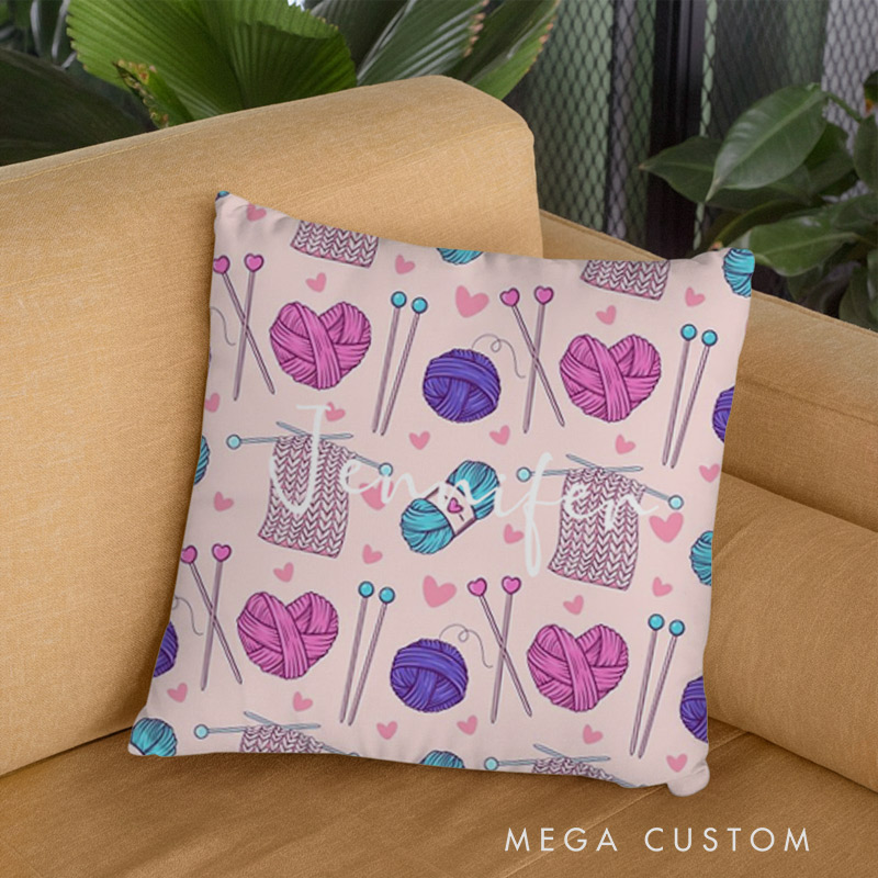 Personalized Knitting Throw Pillows Yarn Ball Gift for Knitting Lovers