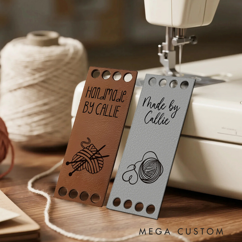 Personalized Love Yarn Ball PU Leather Labels Tags with Text Handicrafts Shop Birthday Gift for Family Sewing Lovers