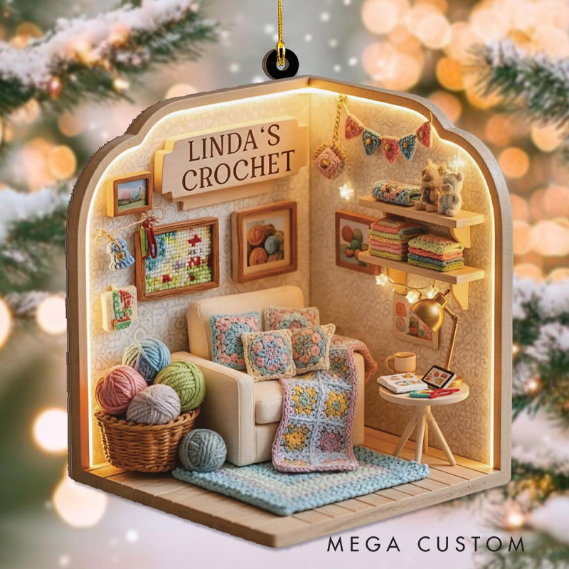 Personalized Crocheter Acrylic Christmas Ornament Hanging Decor Personalized Yarn Ornament Gift for Knitters and Crochet Lovers
