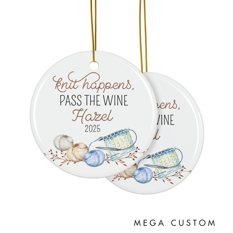 Personalized Knitting Inspired Christmas Gift Ornament for Mom