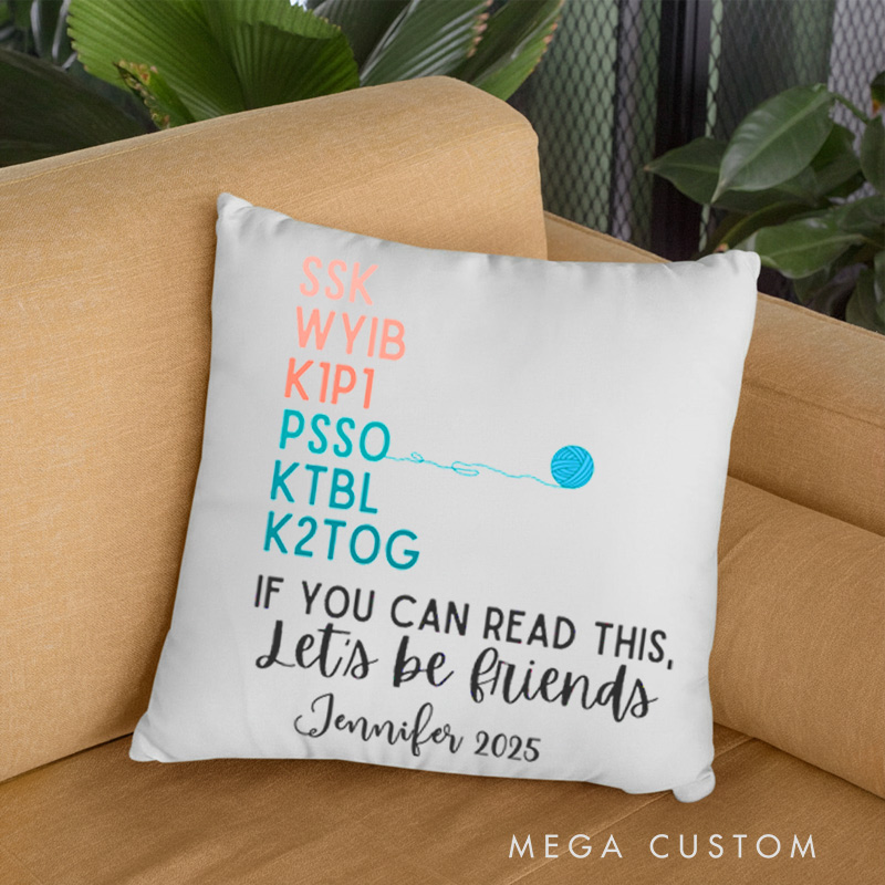 Personalized Knitting Throw Pillows Knitting Word Abbreviations Gift for Knitting Lovers