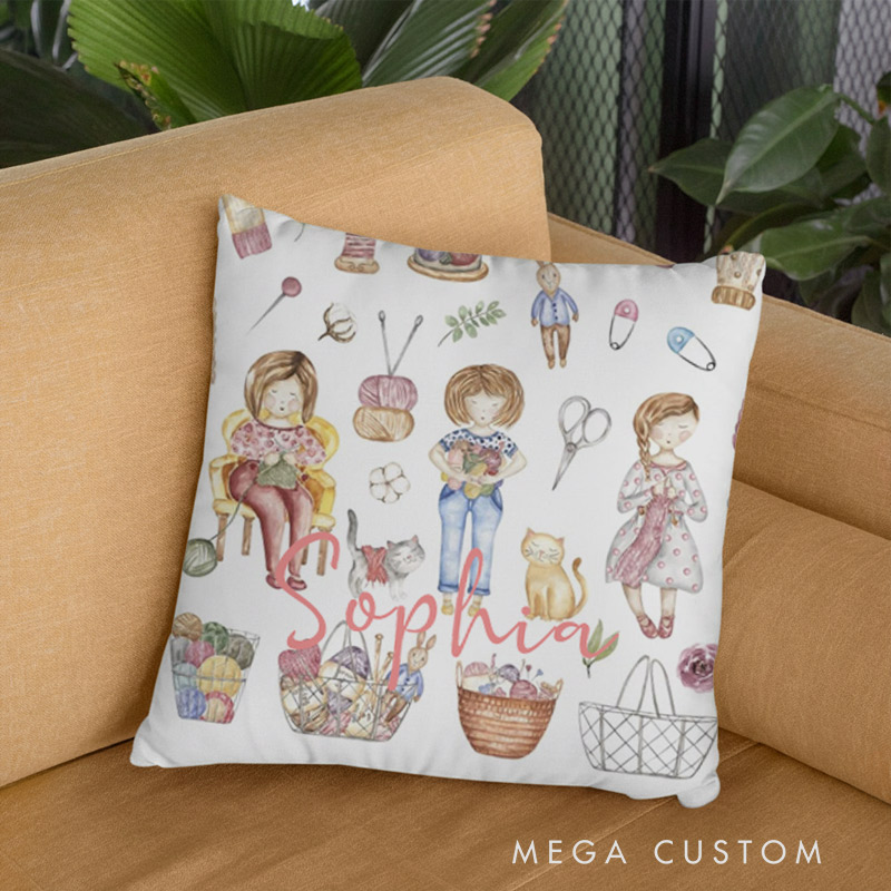 Personalized Knitting Throw Pillows the Knitter Gift for Knitting Lovers