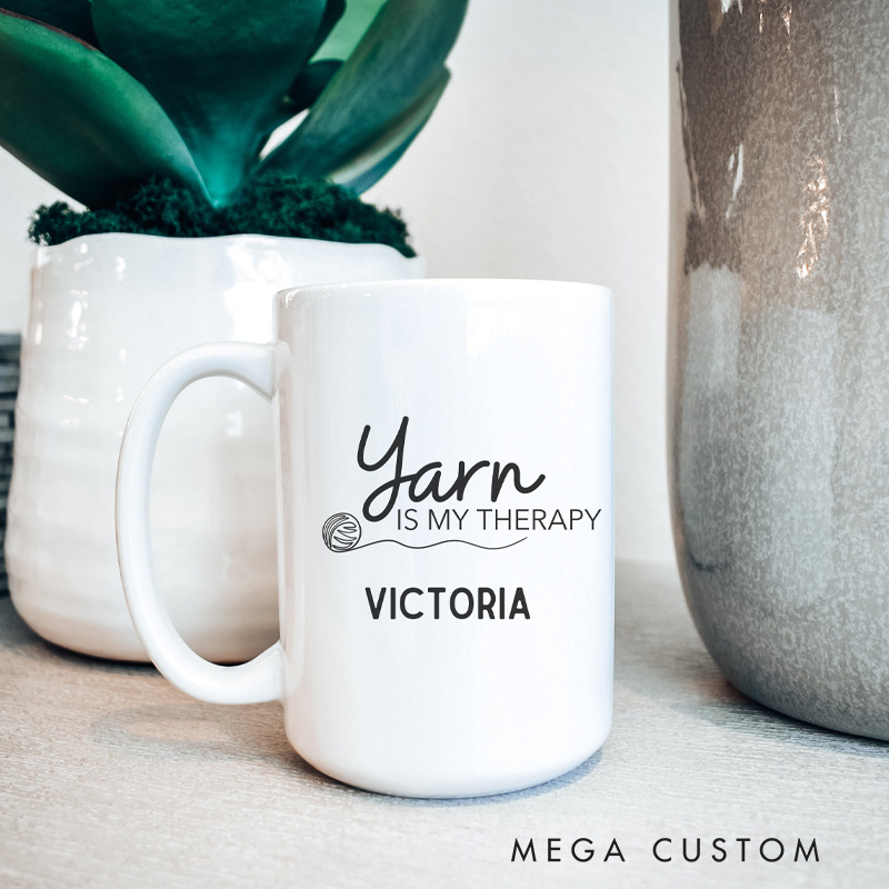 Personalized Funny Ceramic Yarn Coffee Mug Gifts for Knitting Lovers Yarn and Custom Name