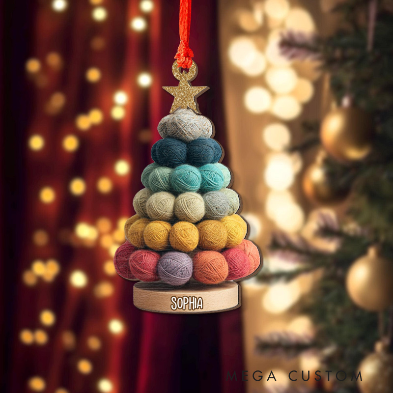 Personalized Yarn Ball Christmas Ornament Knitting Tree Decoration