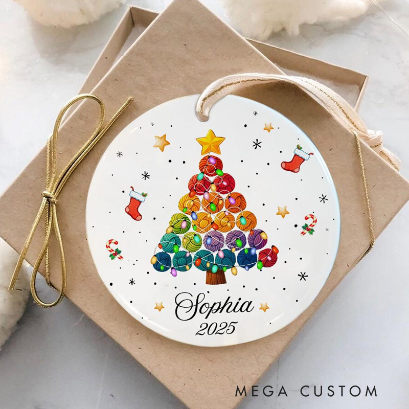 Personalized Yarn Christmas Tree Ornament Gift for Knitters