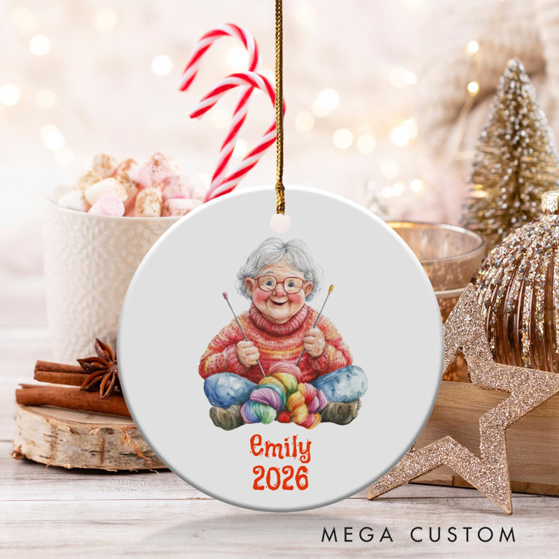 Personalized Grandma Knitting Ornament Hobby Gift for Knitter Elderly Woman Gift