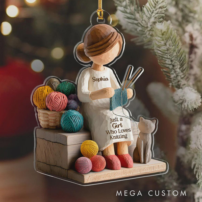 Personalized Just A Girl Who Loves Knitting Acrylic Ornament
