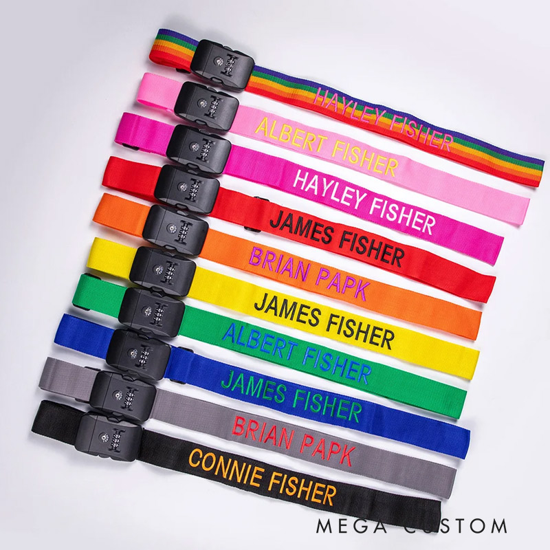 Personalized Adjustable Embroidery Name Luggage Strap for 20in - 28in Suitcase Travel Essential Birthday Gift for Travel Lover