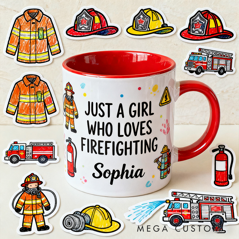 Personalized Firefighter Mugs Custom Firefighting Themed Mug for Girls