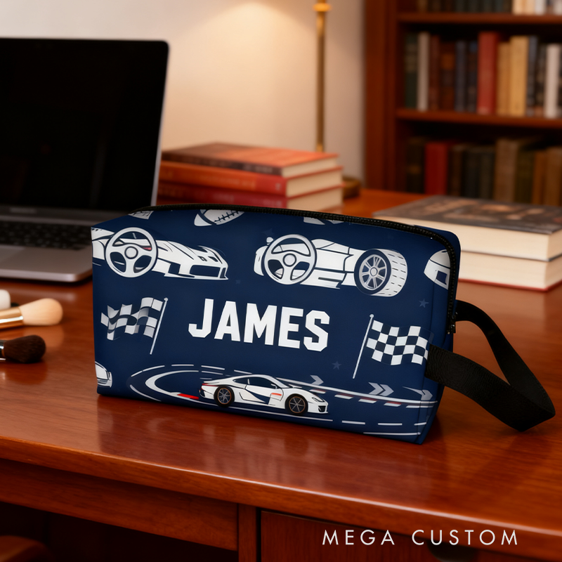 Personalized Race Car Cosmetic Pouch Custom Travel Beauty Bag The Ultimate Race Themed Makeup Organizer