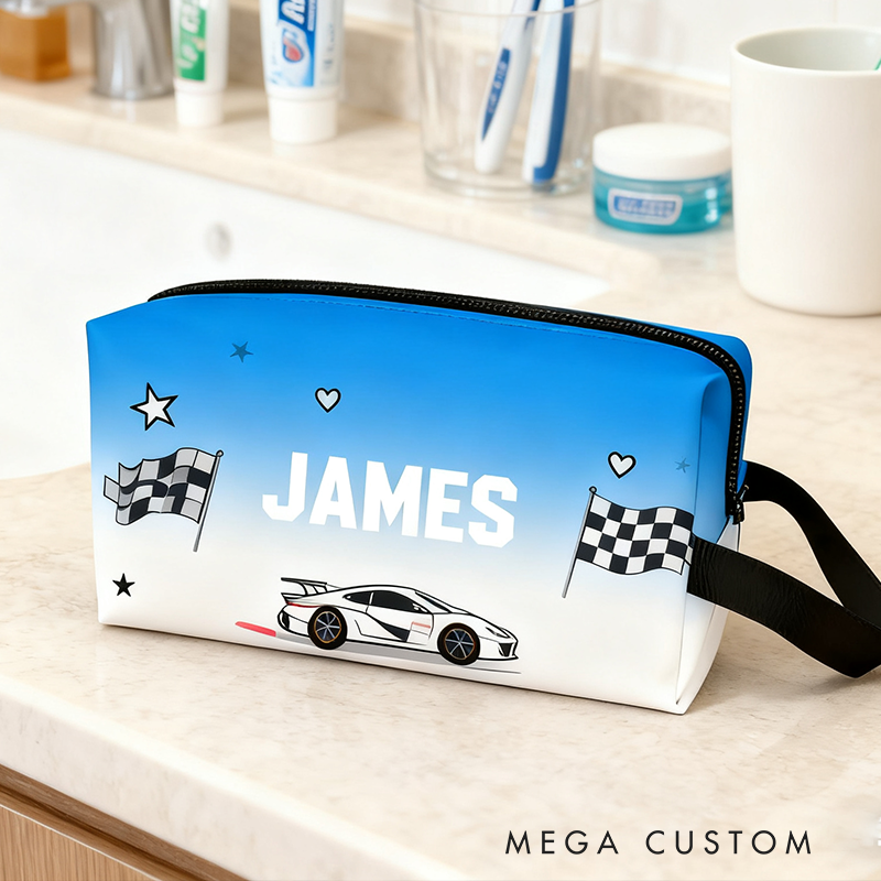 Personalized Race Car Cosmetic Pouch Custom Travel Beauty Bag The Ultimate Race Themed Makeup Organizer