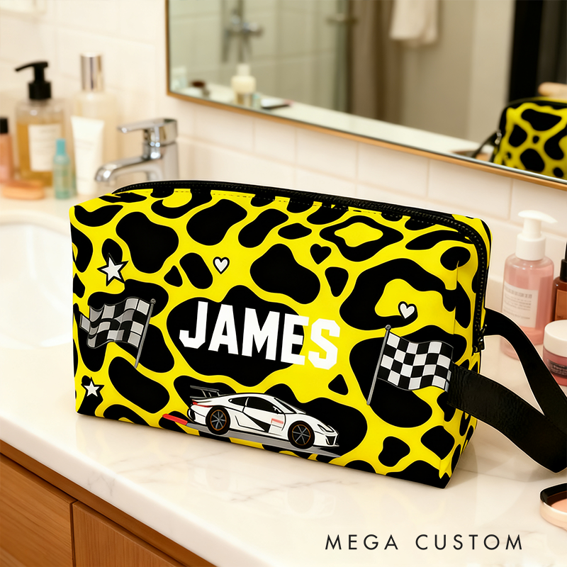 Personalized Race Car Cosmetic Pouch Custom Travel Beauty Bag The Ultimate Race Themed Makeup Organizer