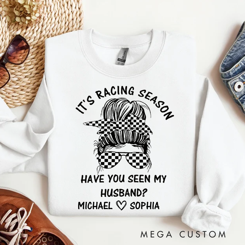 Personalized It's Racing Season Race Wife Life T-shirt Racing T shirt Messy Bun Mom Shirt