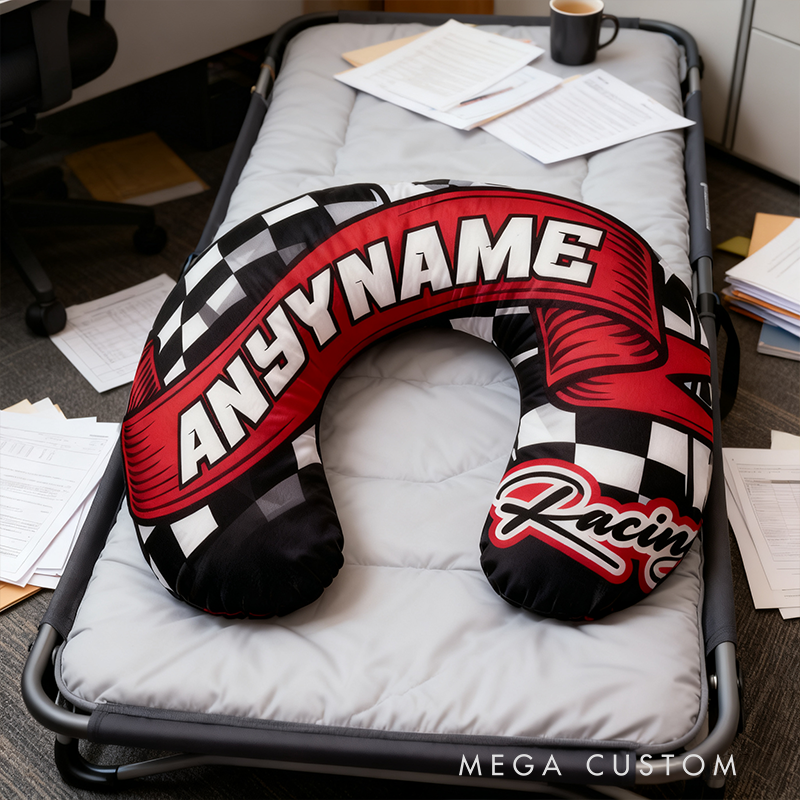 Personalized Racing U-Shaped Pillow with Custom Name for Racing Fans and Travelers