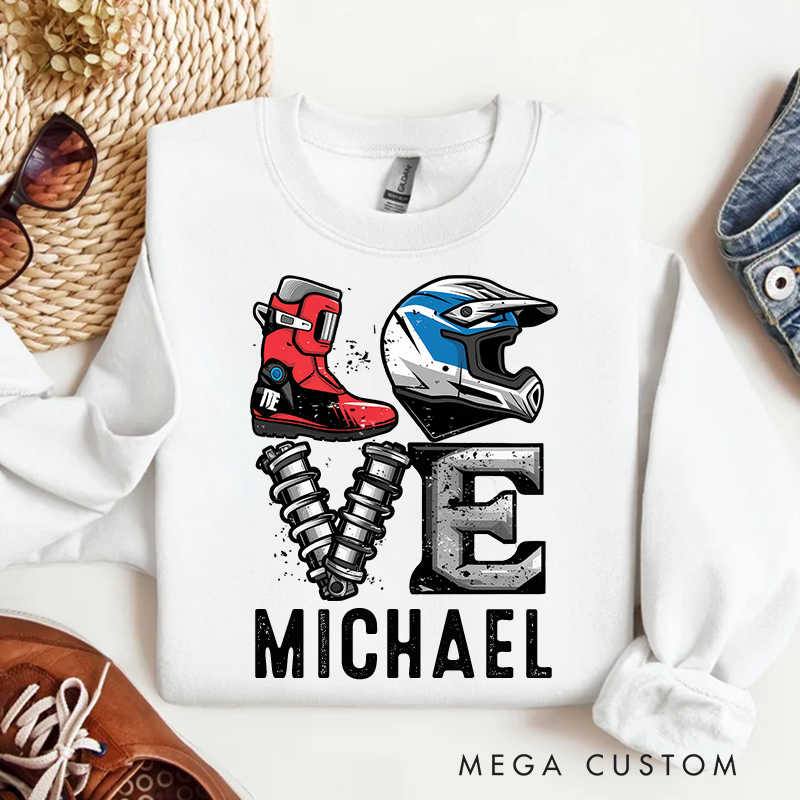 Personalized Long-Sleeve Sweatshirt Custom Motocross LOVE Graphic Long-Sleeve Sweatshirt