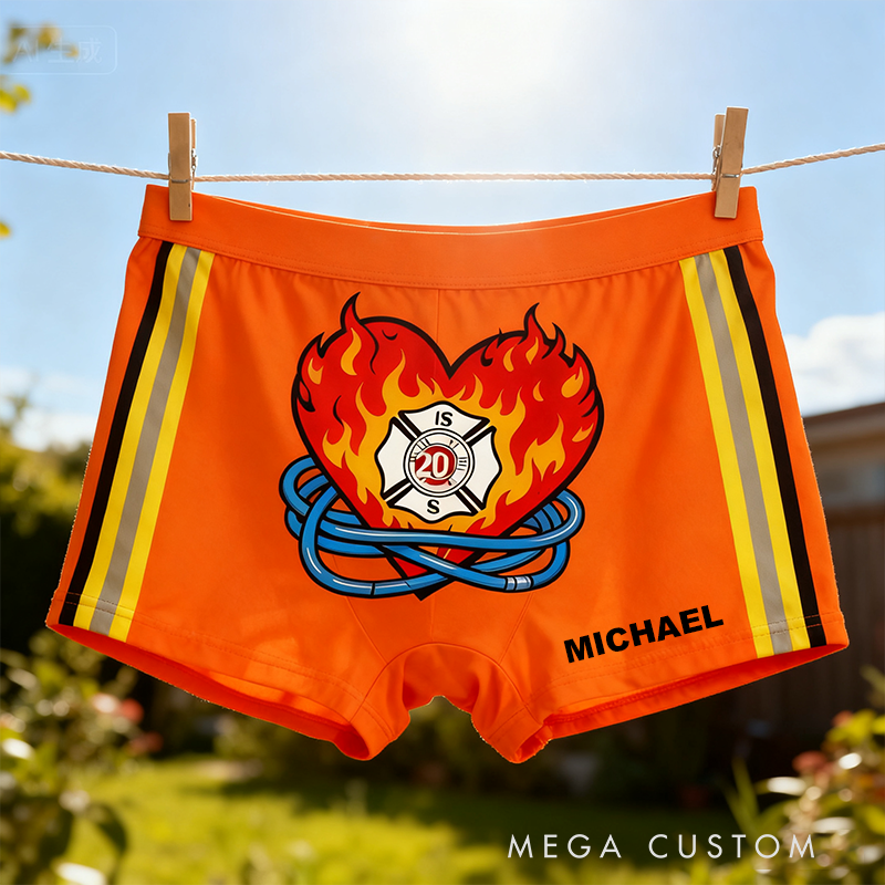 Personalized Firefighter Themed Boxer Briefs Custom Name Boxer Brief Underwear Valentine's Day Gift for Men