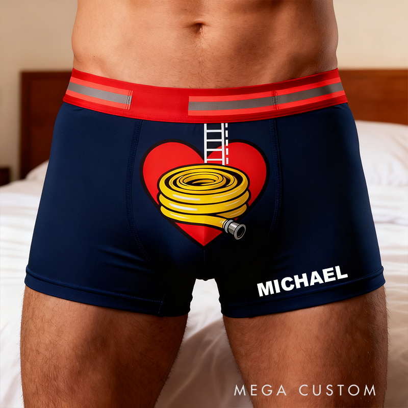 Personalized Firefighter Themed Boxer Briefs Custom Name Boxer Brief Underwear Valentine's Day Gift for Men