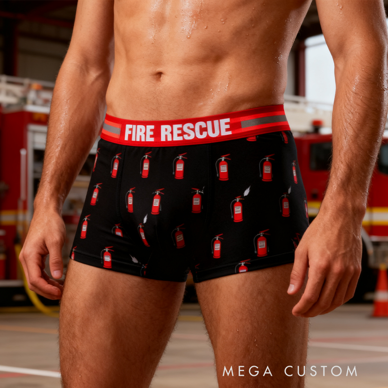 Personalized Firefighter Themed Boxer Briefs Custom Name Boxer Brief Underwear Valentine's Day Gift for Men