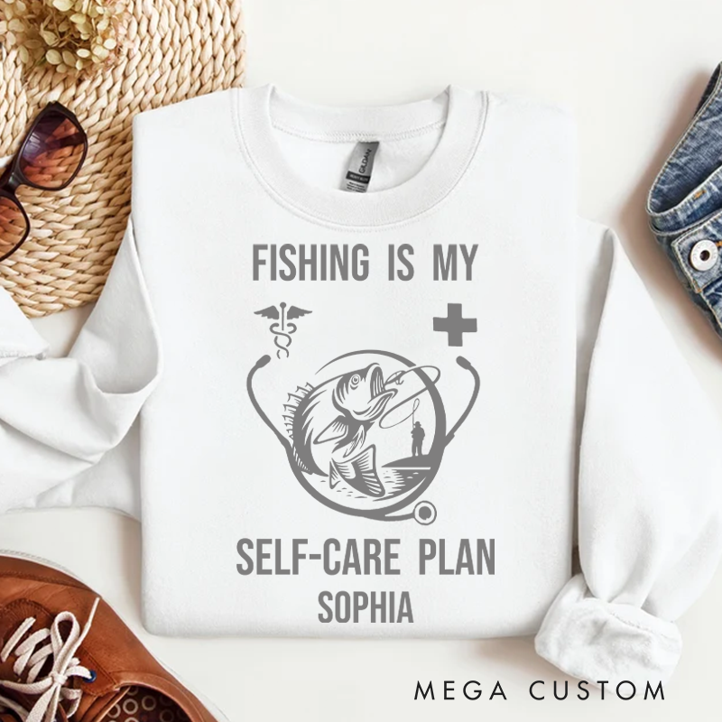 Personalized Fishing Is My Self-Care Plan Sweatshirt Custom Name Sweatshirt