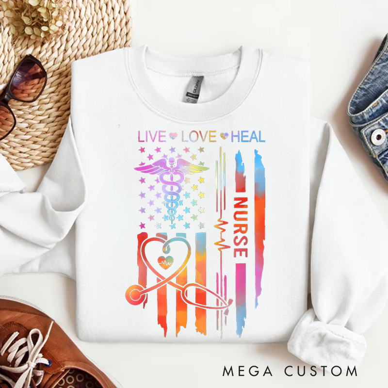 Personalized Live Love Heal Sweatshirt Custom Heartbeat Nurse Design Sweatshirt