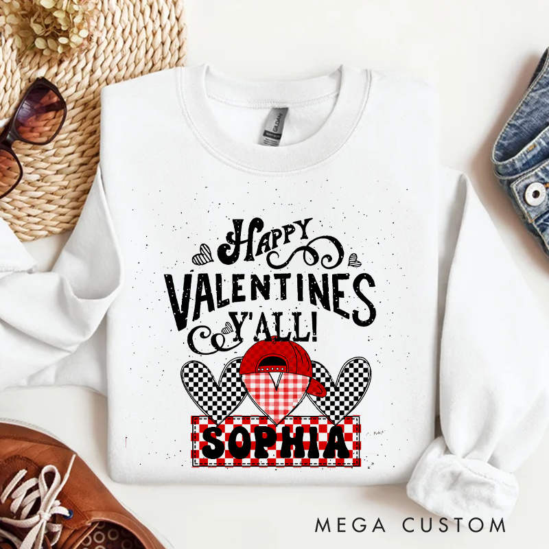 Personalized Western Plaid Heart Sweatshirt Custom Happy Valentines Y'all Design Sweatshirt
