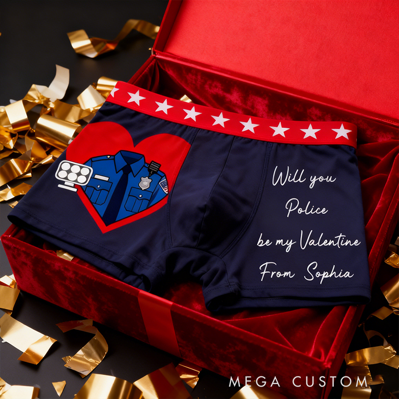 Personalized Police Themed Boxer Briefs Custom Will You Police Be My Valentine Boxer Brief Underwear 