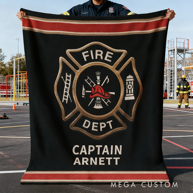 Personalized Fireman Maltese Cross Woven Blanket Custom Fire Station Blanket Appreciation Gift