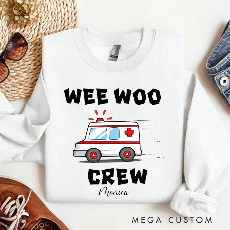 Personalized Funny Nurse Sweatshirt Custom Name Sweatshirt Wee Woo Crew Sweatshirt