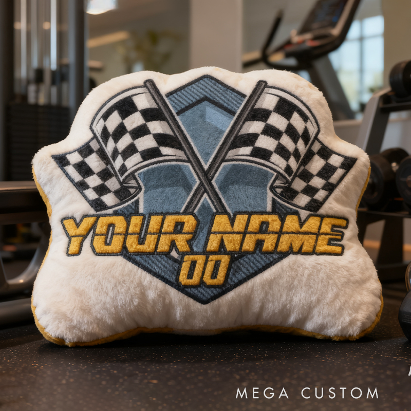 Personalized Racing Themed Pillow with Checkered Flags Racing Lover Gift Custom Name Graphic 3D Print Pillow 