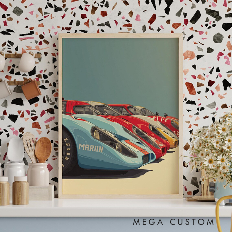 Personalized Classic Race Car Poster Vintage Motorsport Wall Art Print