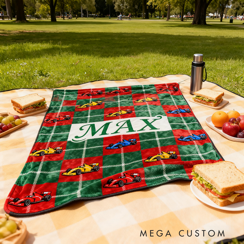 Personalized Racing Themed Blanket Custom Name Number Soft Cozy Sherpa Fleece Throw Blankets Sport Gift