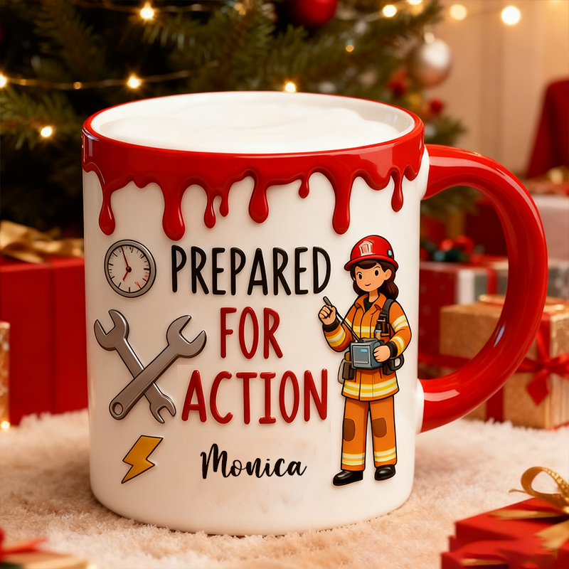 Personalized Prepared for Action Firefighter Mug Custom Brave Heart Who Loves Staging Design Mug Xmas Gift