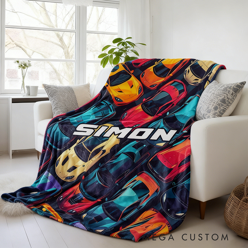 Personalized Sports Car Blanket Custom Name Racing Car Blanket Xmas Gift