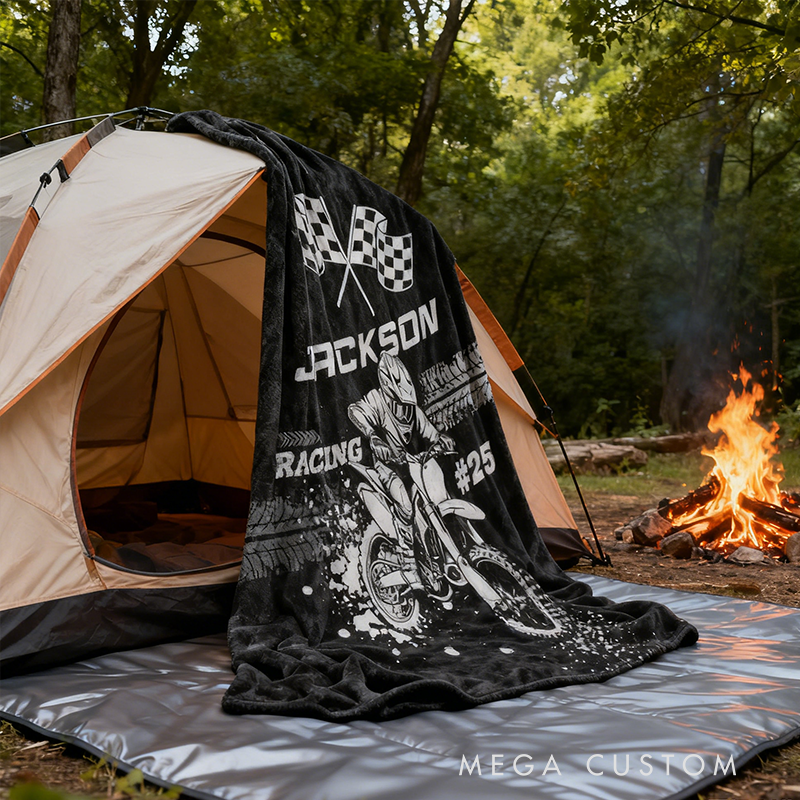 Personalized Dirt Bike Racing Blanket Custom Name Racing Car Blanket Xmas Gift