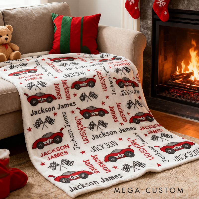 Personalized Racing Car Blanket Custom Name Racing Car Blanket Xmas Gift