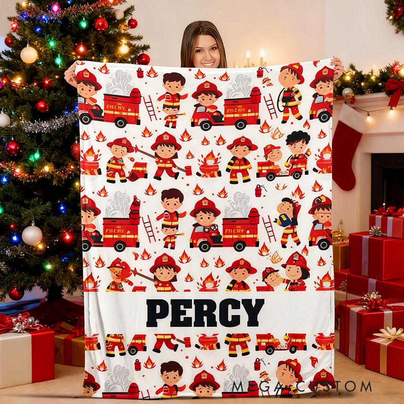 Personalized Firefighter Kids Blanket Customized Fireman Blanket Custom Name Blanket Boy Birthday Gift