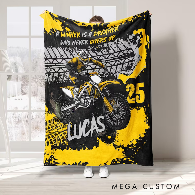 Personalized Racing Blanket Custom Motocross Throw Blankets Gift for Dad Husband Son Racer