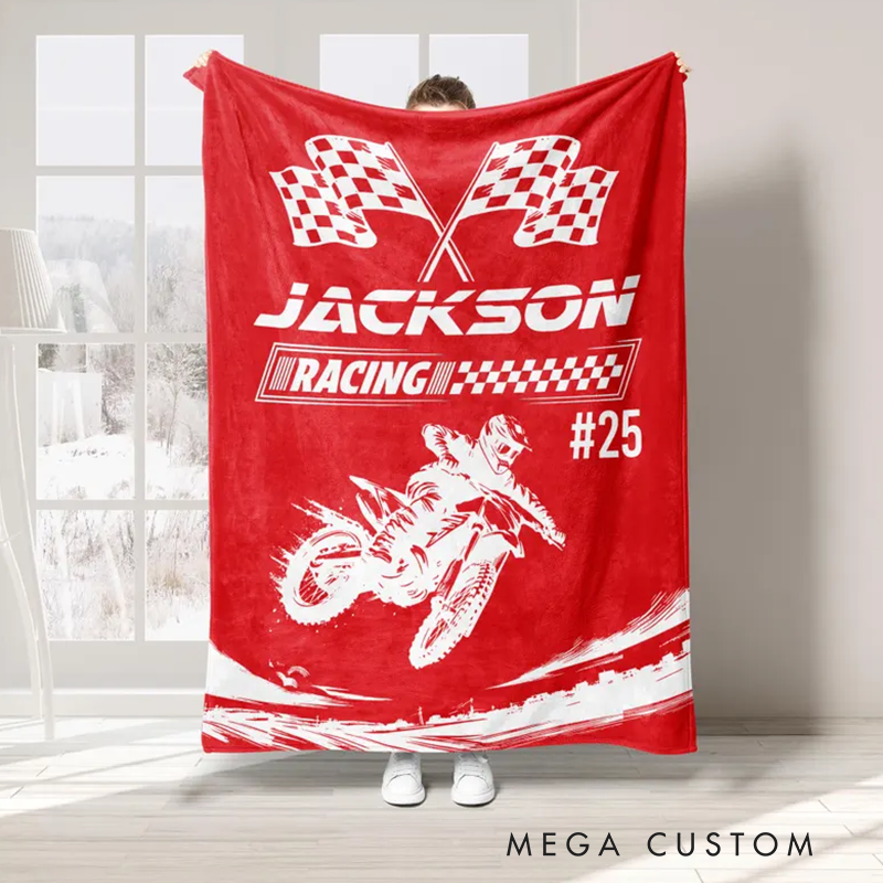 Personalized Racing Blanket Custom Motocross Throw Blankets Gift for Racer