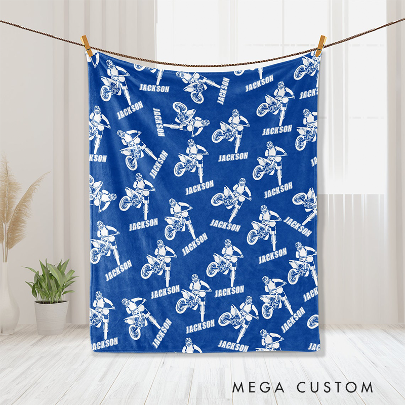 Personalized Motocross Blanket Custom Name Throw Blankets Gift For Dad Racer