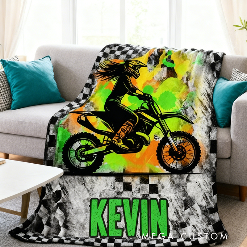 Personalized DirtBike Blankets for Girls Girls Dirtbike Blanket Throw Dirt Bike Bedroom Decor Motocross Gifts for Children and Teens Xmas Gift
